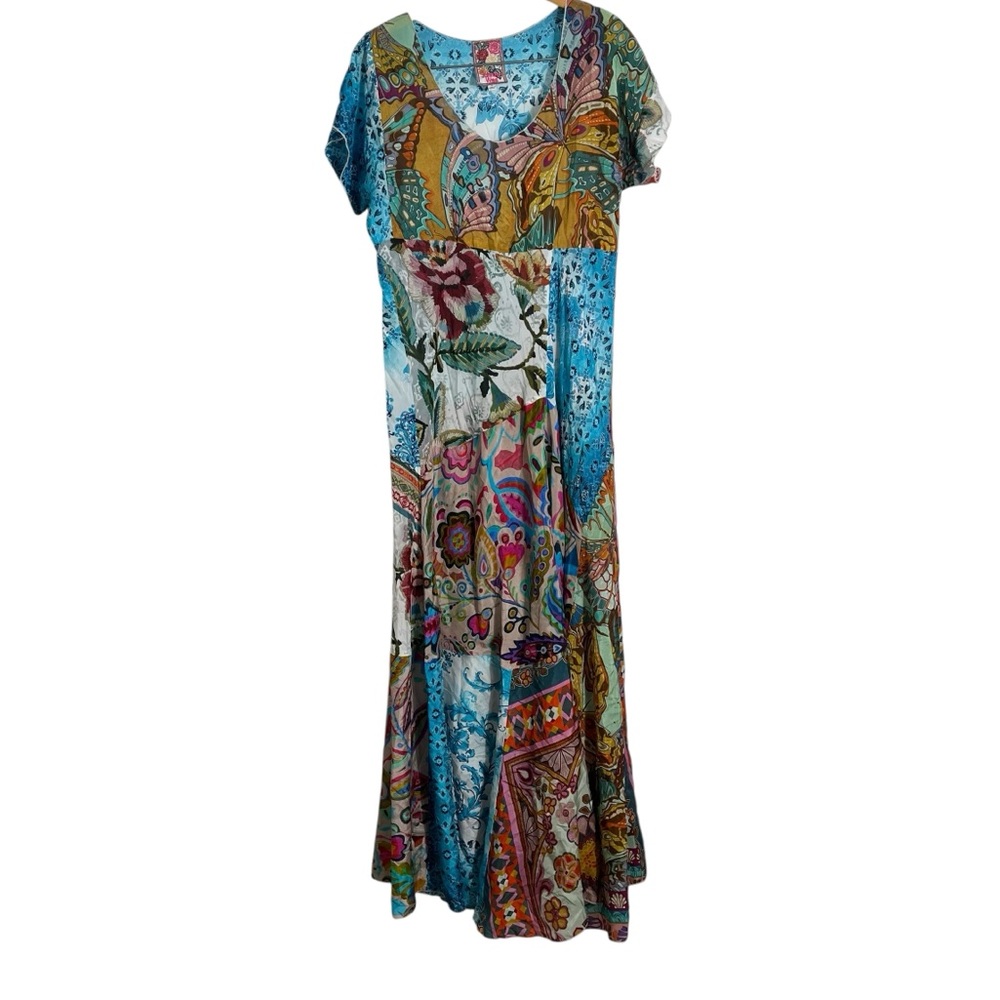 JOHNNY WAS Patchwork Short Sleeve Silk Maxi Dress in Gillian Mix - Picture 3 of 10